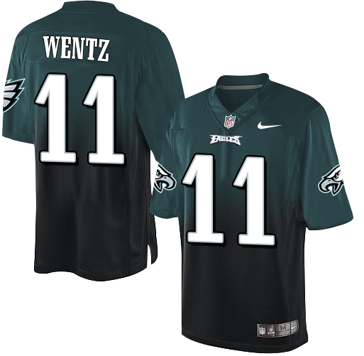 Nike Eagles #11 Carson Wentz Midnight Green/Black Men's Stitched NFL Elite Fadeaway Fashion Jersey - Click Image to Close